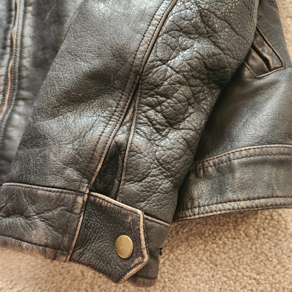 The Territory Ahead Vintage Men's Heavy Black Leather Bomber Jacket - Size XXL - Picture 5 of 14